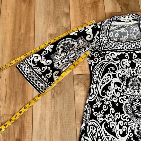 WHBM Black & White 3/4 Sleeve Square Neck Lightweight Pattern Midi-Knee Size XS - Picture 7 of 12
